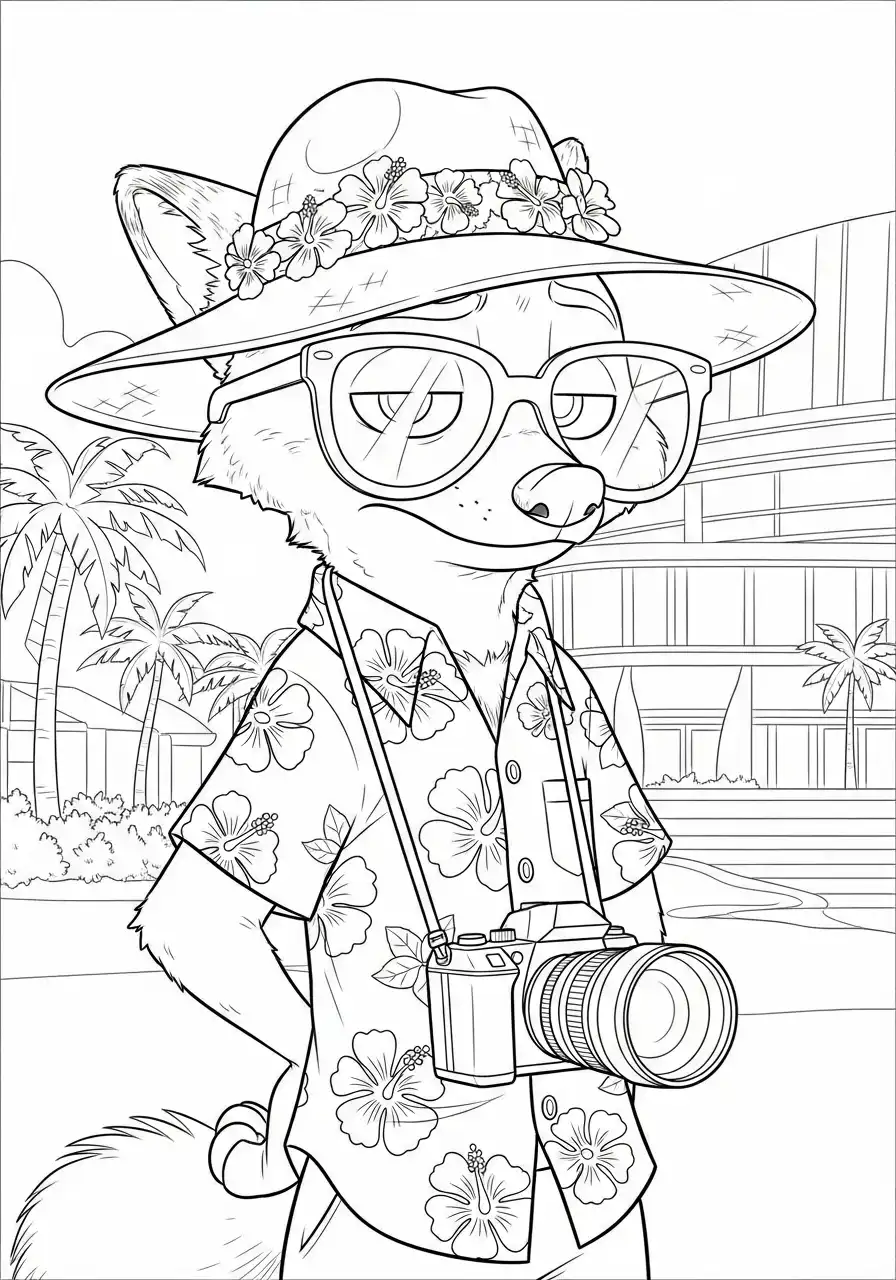 nick wilde als toerist met hoed en fotocamera vakantie