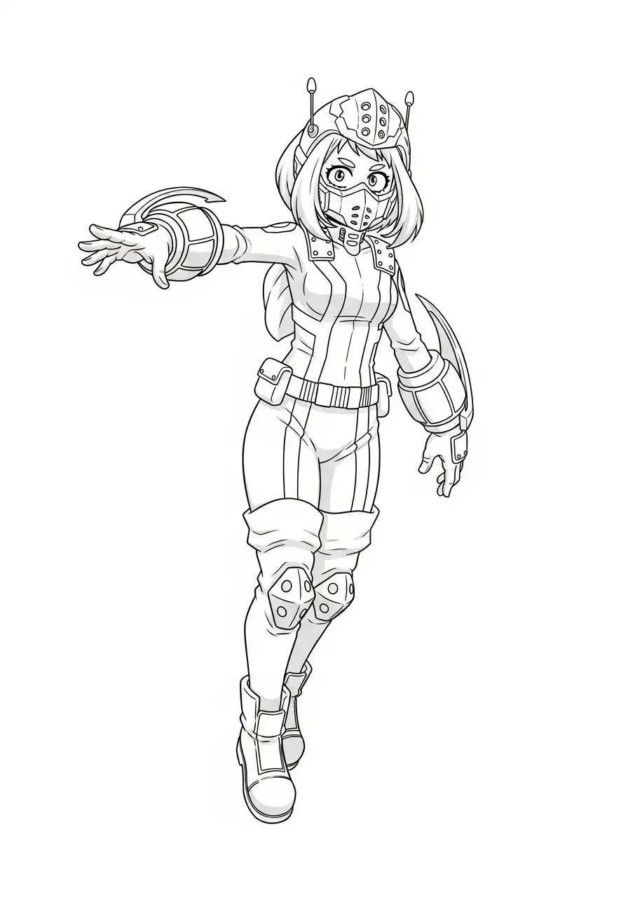 ochaco uraraka zwevend kostuum kleurplaat