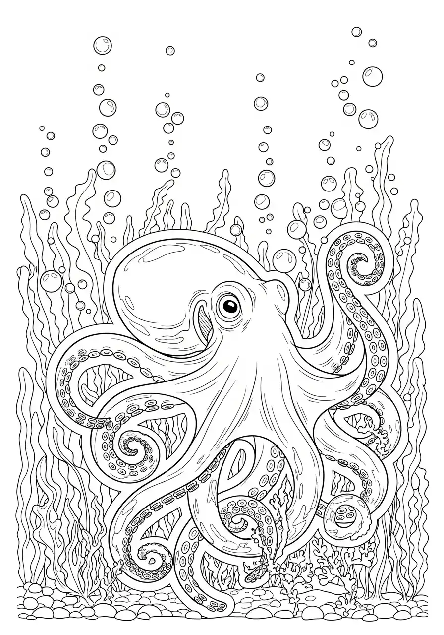 Kleurplaat Sticker 25 octopus onderwater kleurplaat