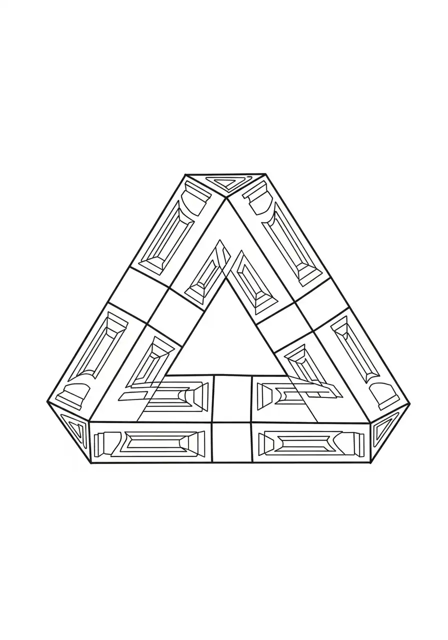 Kleurplaat Optische illusies 21 onmogelijke driehoek kleurplaat
