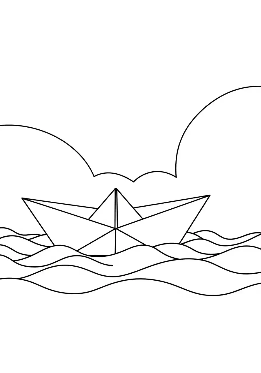 origami boot op golven kleurplaat