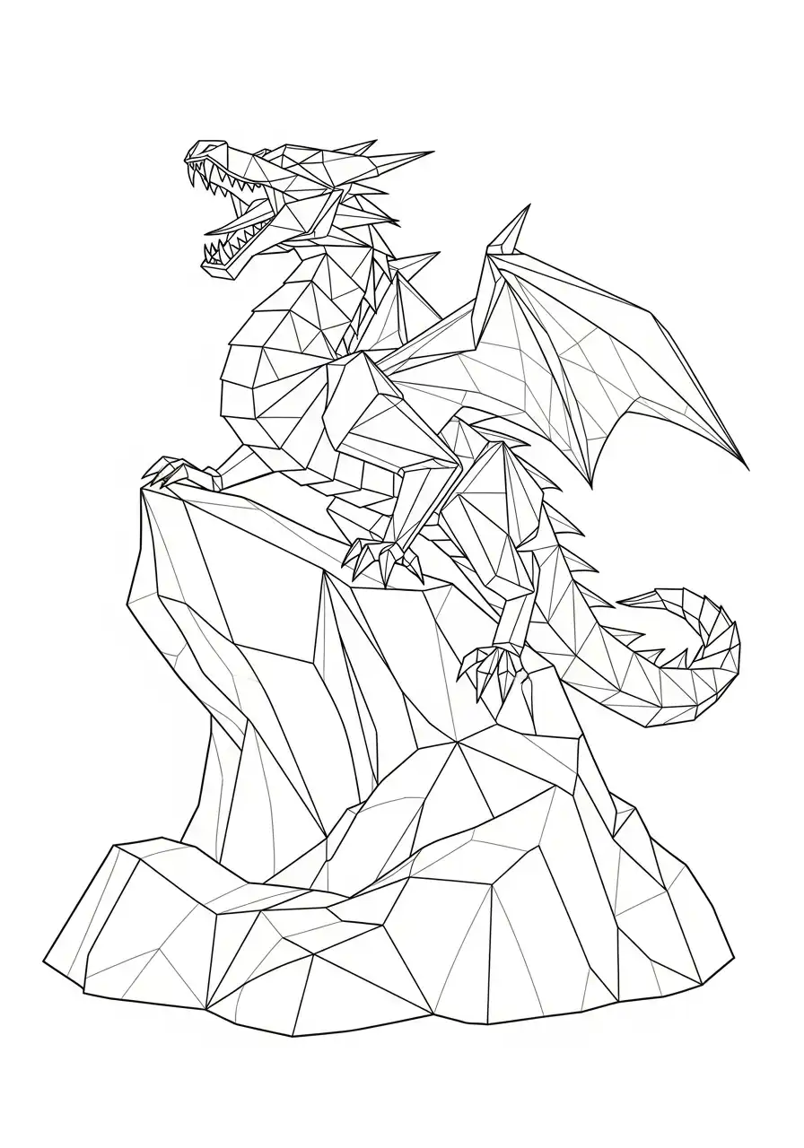 origami draak op rots kleurplaat