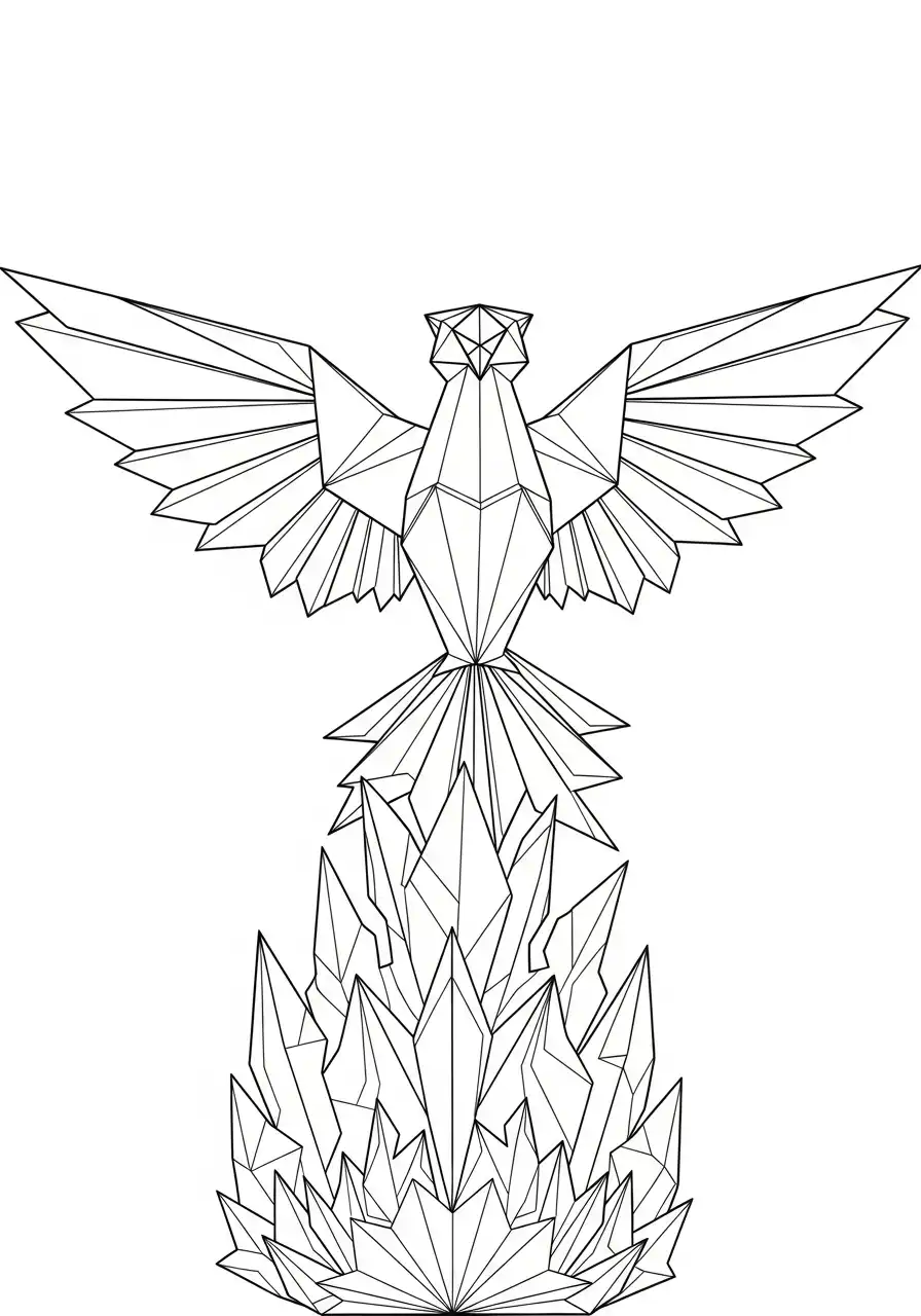 origami feniks uit vlammen kleurplaat