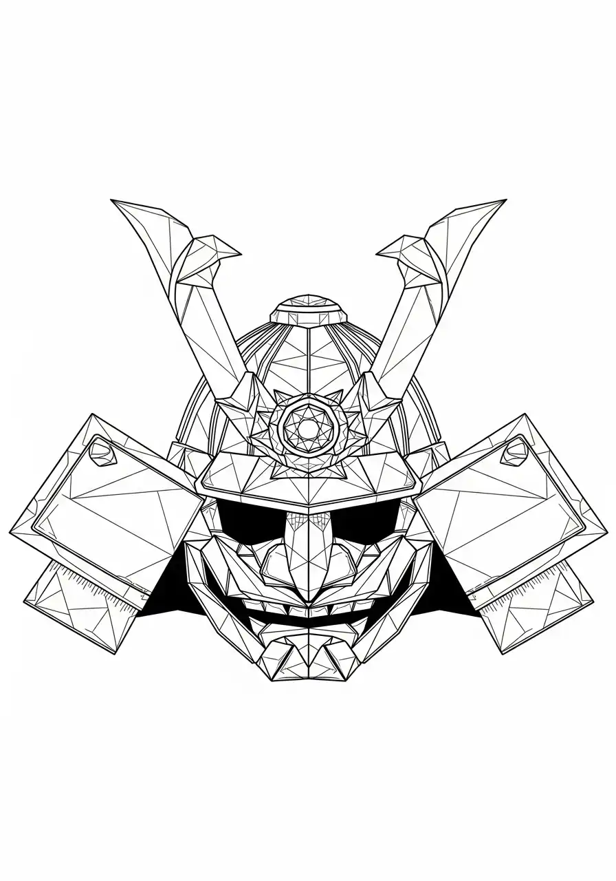 origami samurai helm kleurplaat