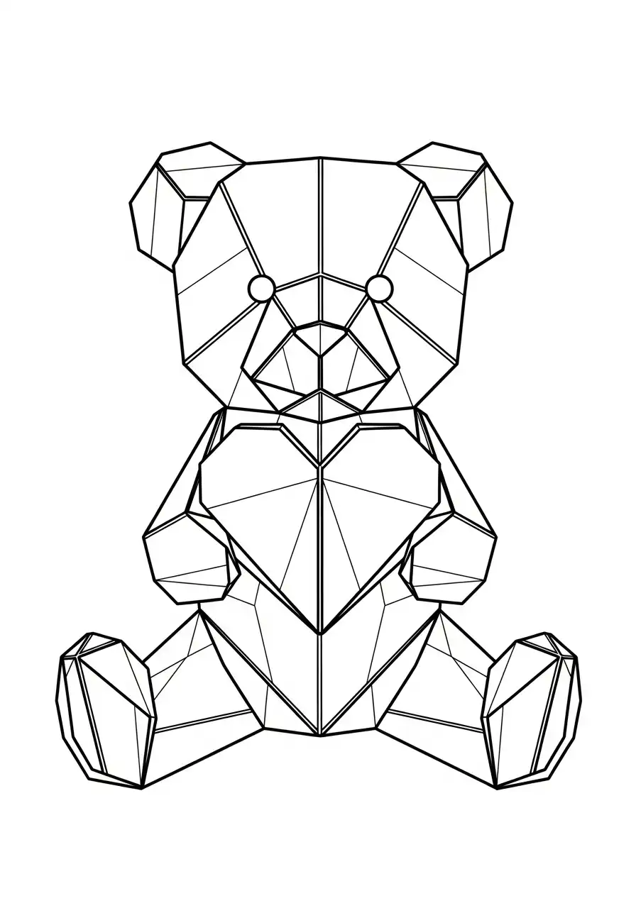 origami teddybeer met hart kleurplaat