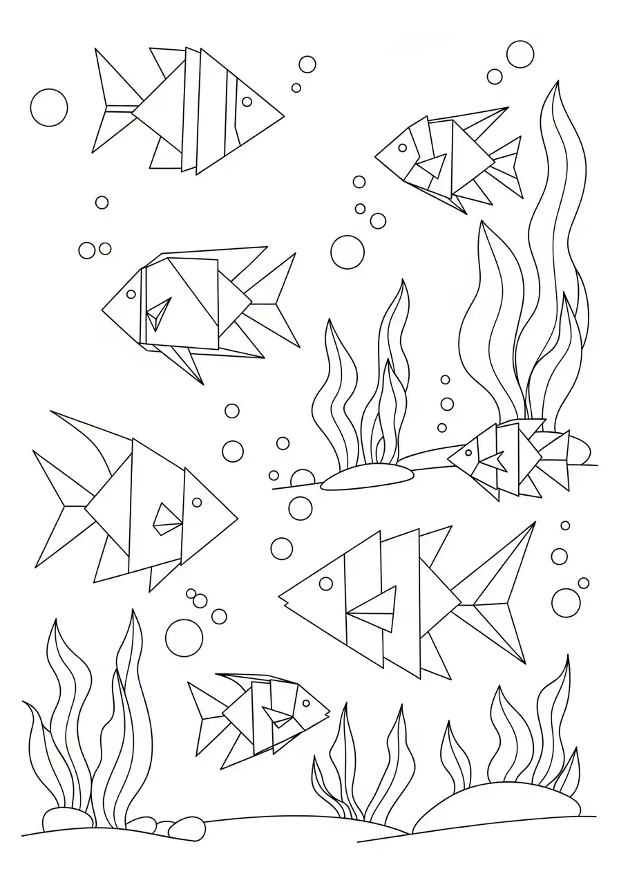 origami vissen onderwater kleurplaat