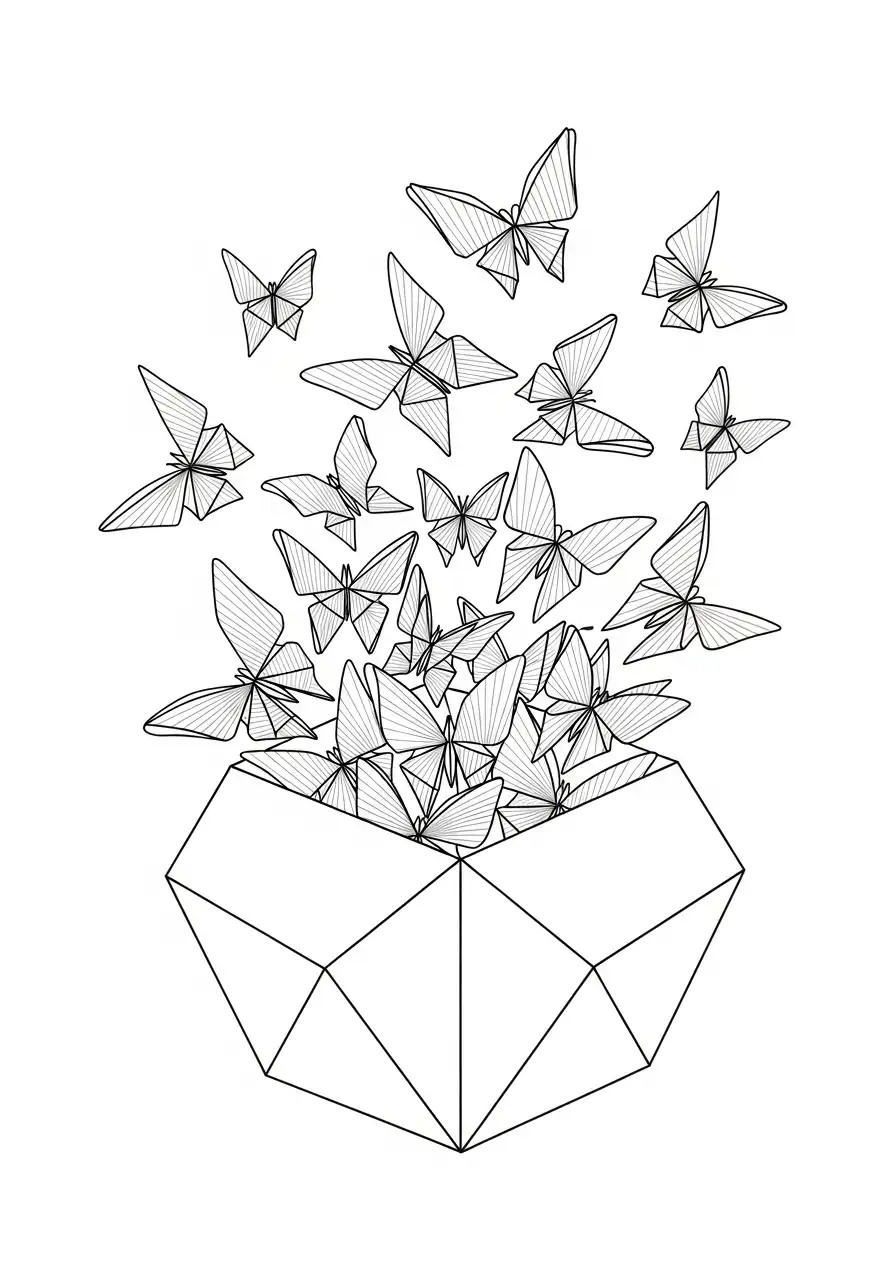 origami vlinders uit doos kleurplaat