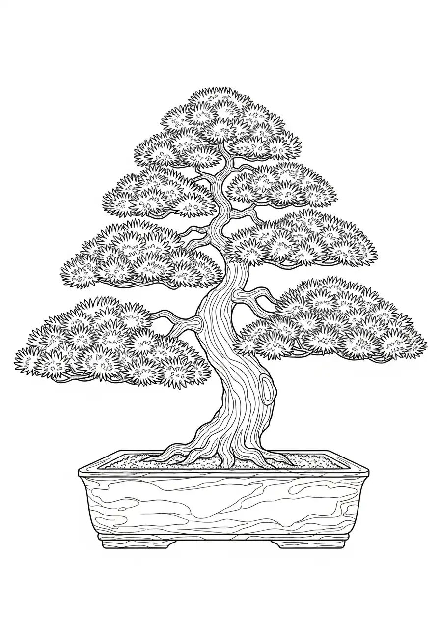 pijnboom in houten pot kleurplaat