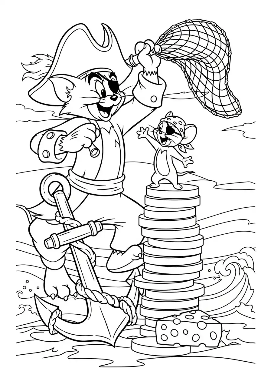 Kleurplaat Tom en Jerry 12 piraten tom en jerry op zee kleurplaat