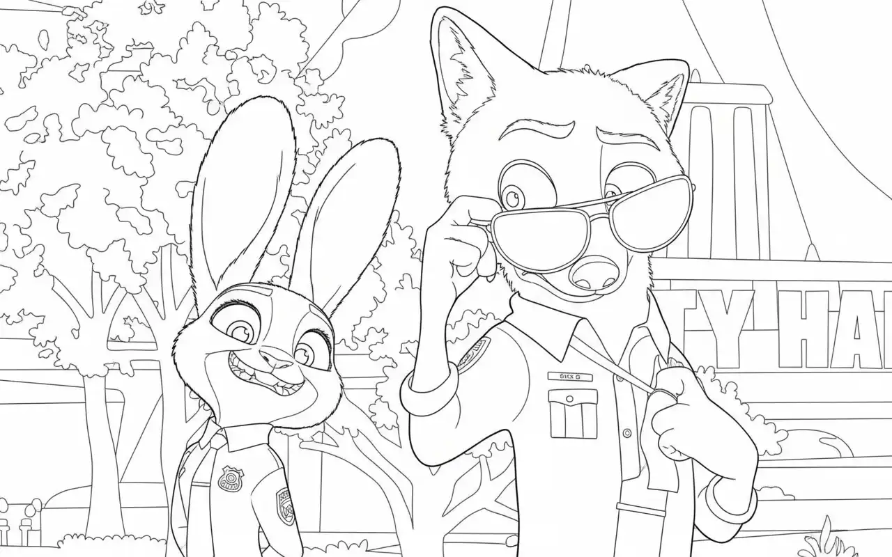 politie duo judy en nick met zonnebril voor stadhuis