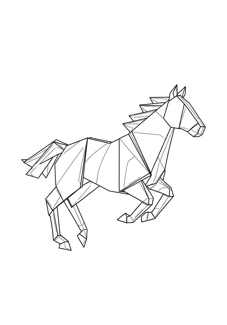 rennend origami paard kleurplaat