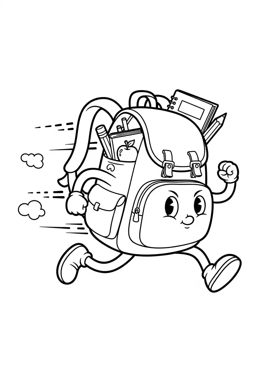 rennende schooltas kleurplaat