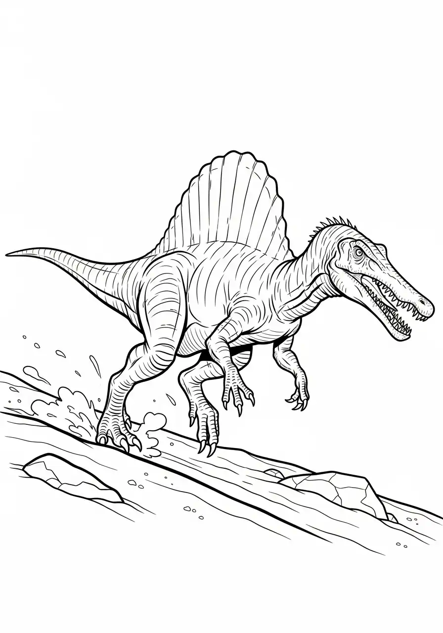 rennende spinosaurus op oergrond kleurplaat