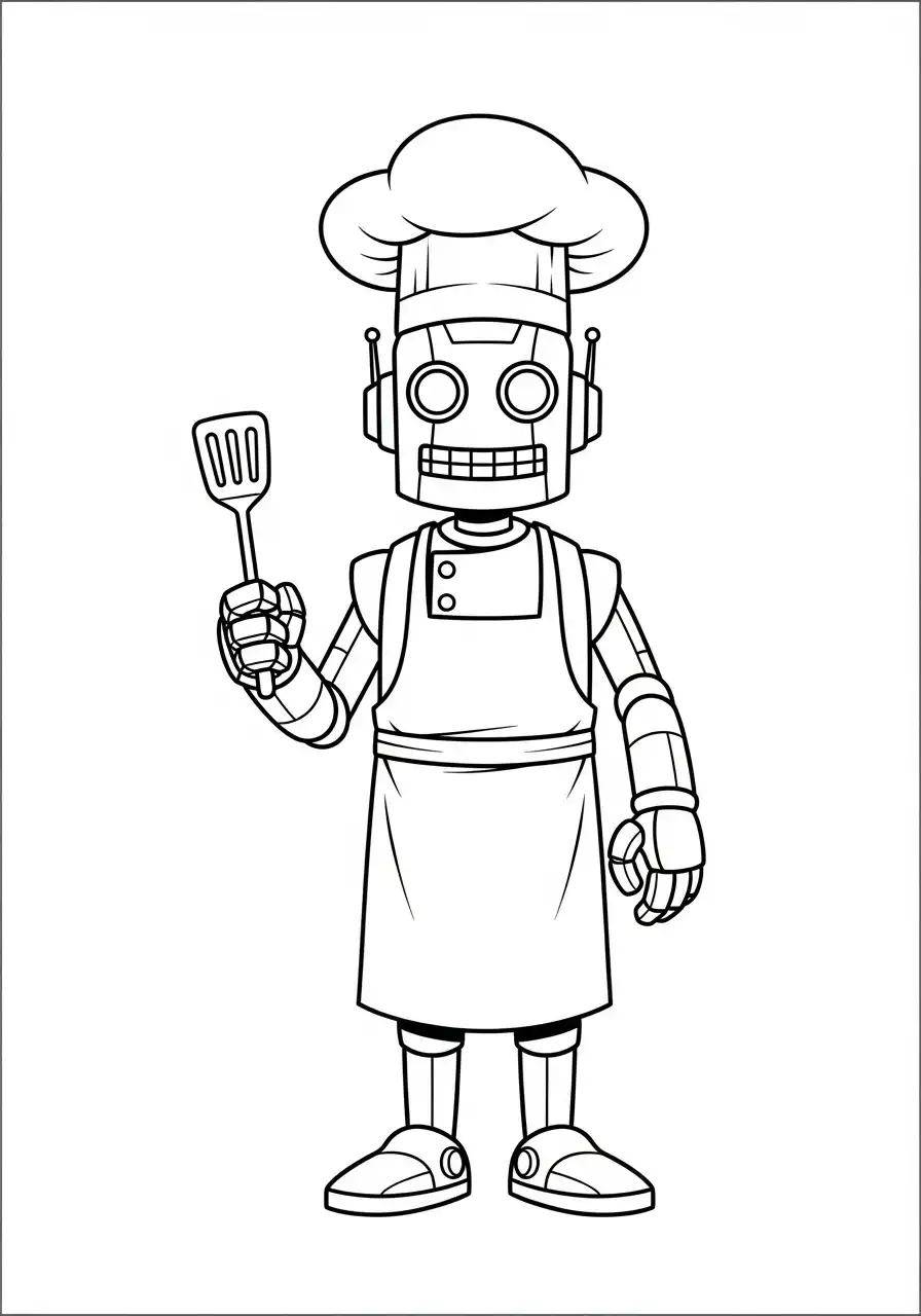 robot chef kok met spatel kleurplaat