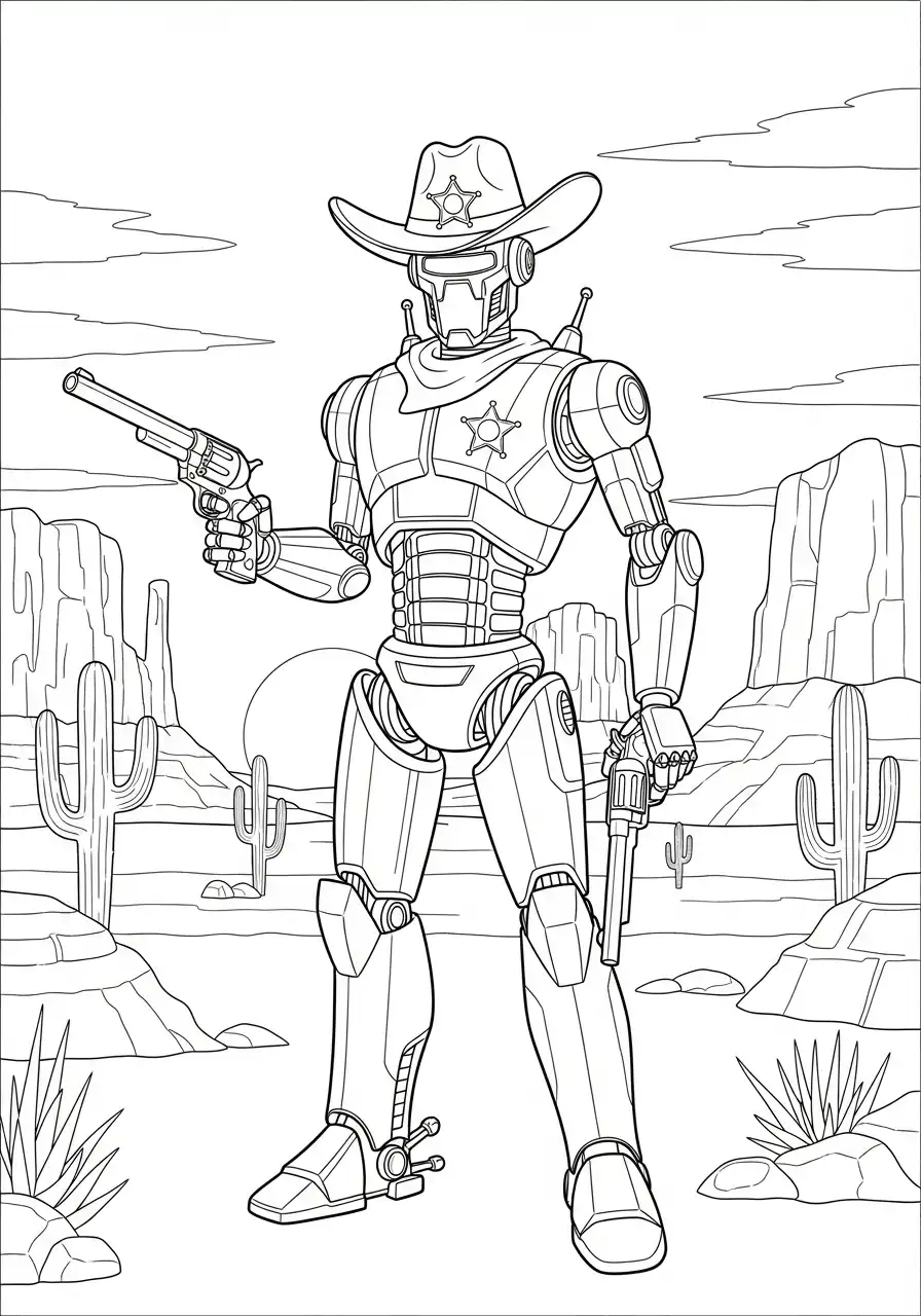 robot cowboy sheriff kleurplaat