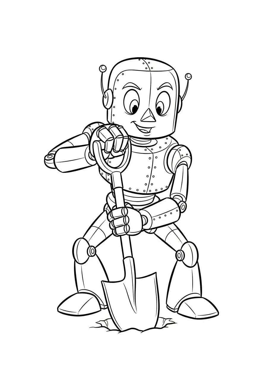 robot graaft met schop kleurplaat