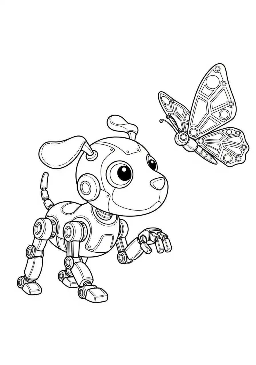 robot hond en vlinder kleurplaat