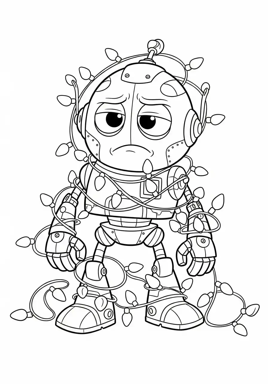 robot in kerstverlichting kleurplaat