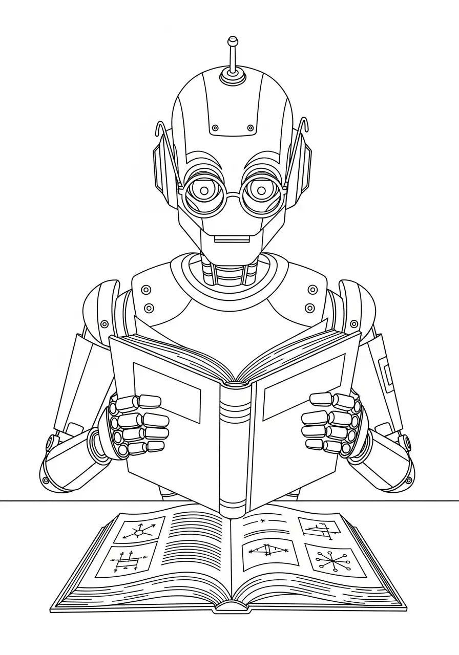 robot leest een boek kleurplaat