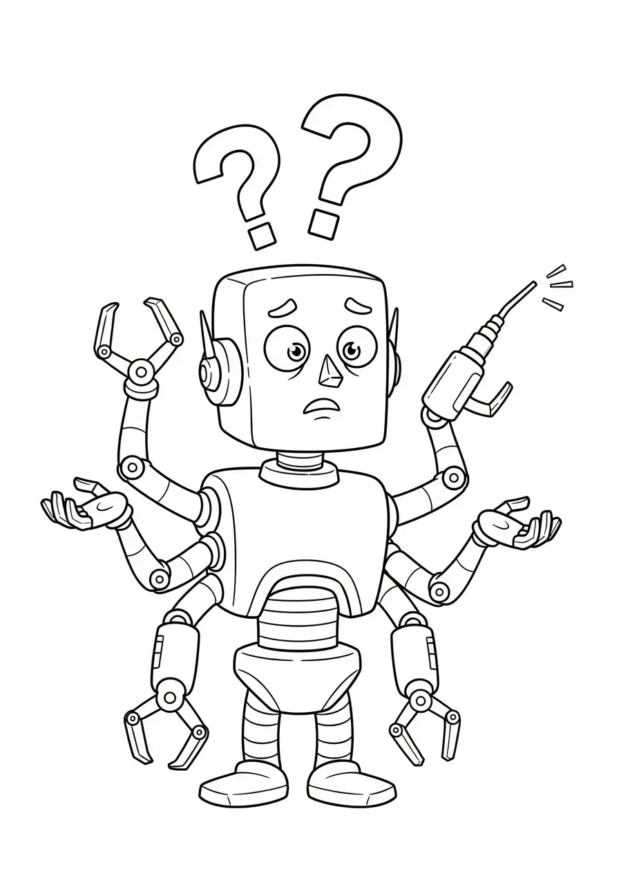 robot met meerdere armen kleurplaat