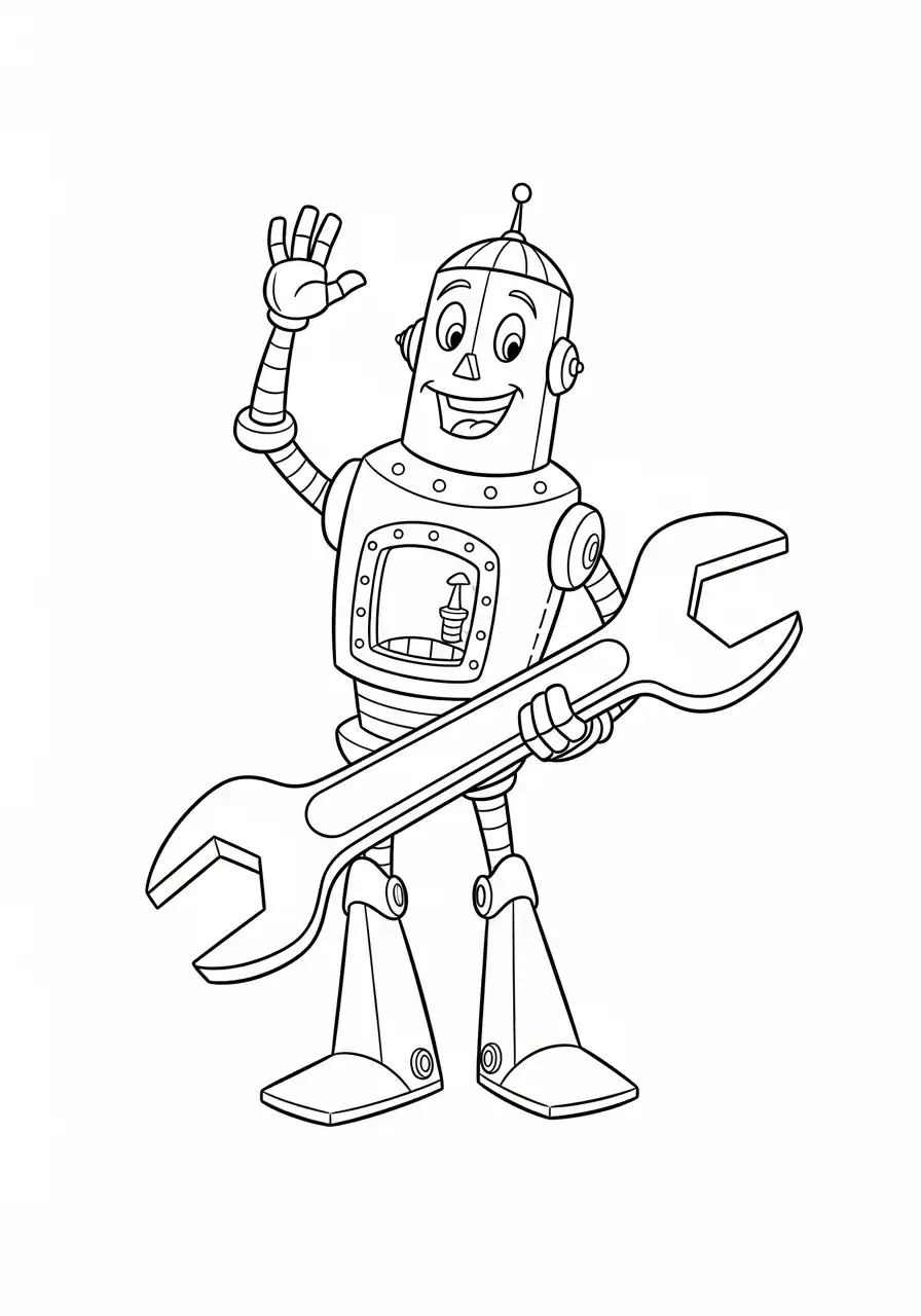 robot met moersleutel kleurplaat