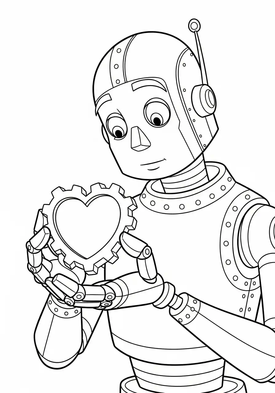 robot met tandwiel hart kleurplaat