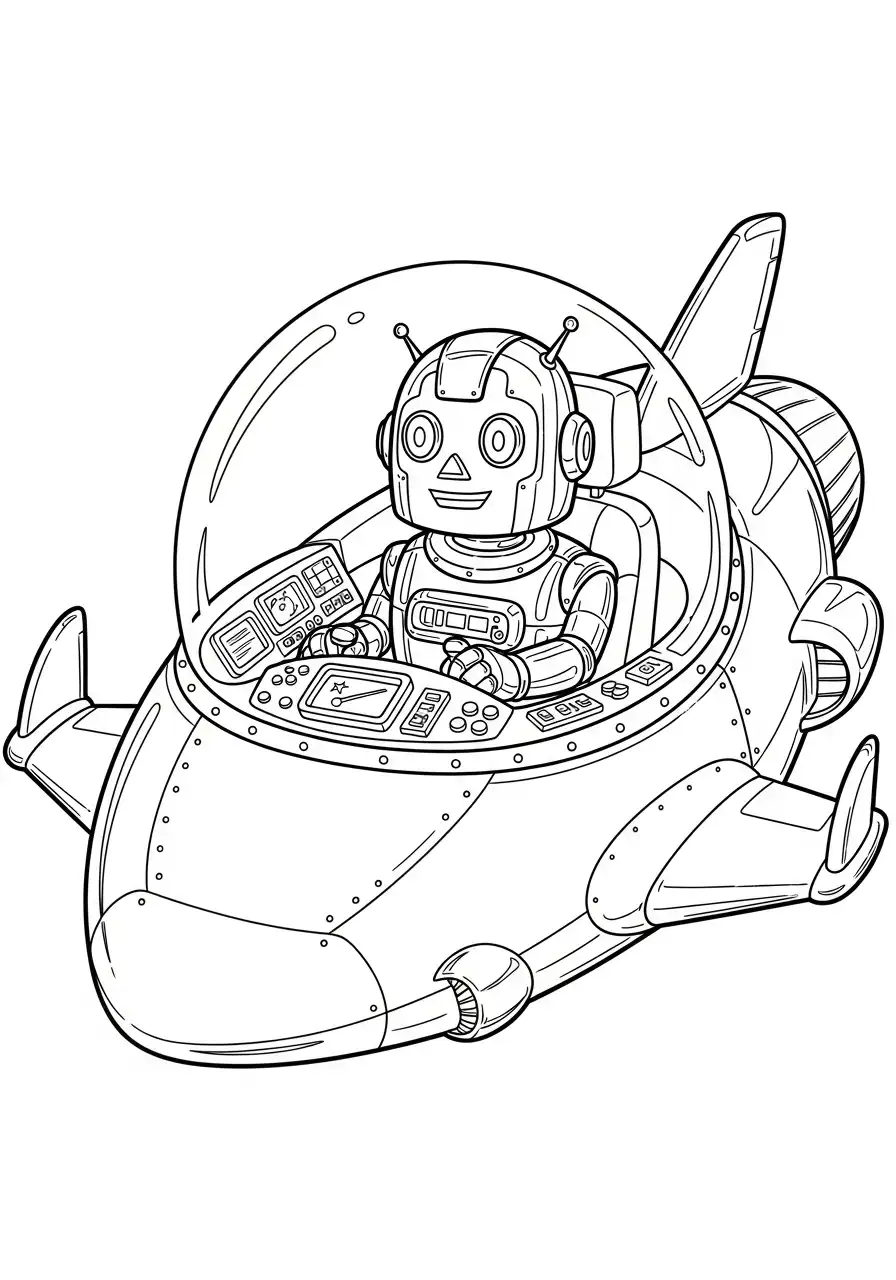robot piloot in ruimteschip kleurplaat