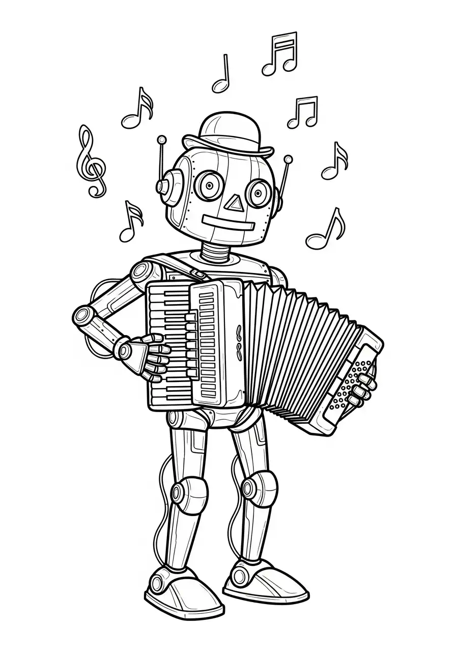 robot speelt accordeon kleurplaat