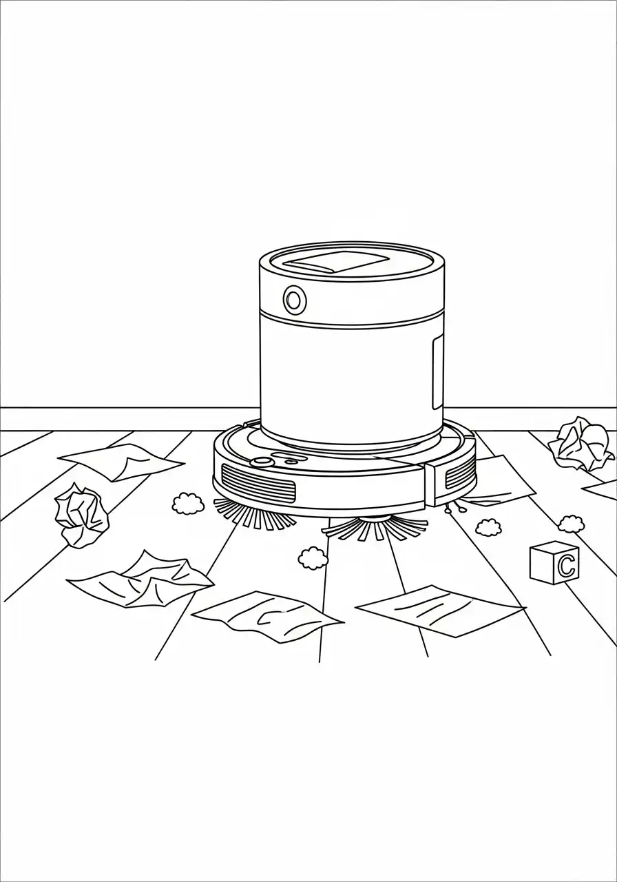 robot stofzuiger maakt vloer schoon kleurplaat