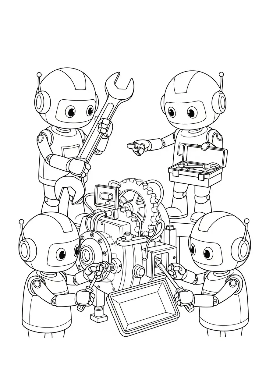 robots repareren motor kleurplaat