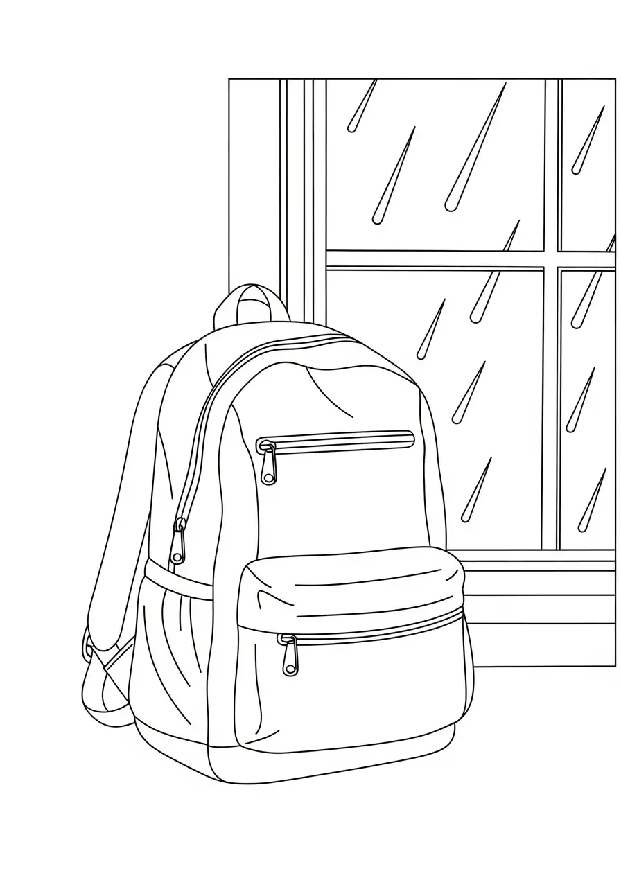 rugzak bij raam regen kleurplaat