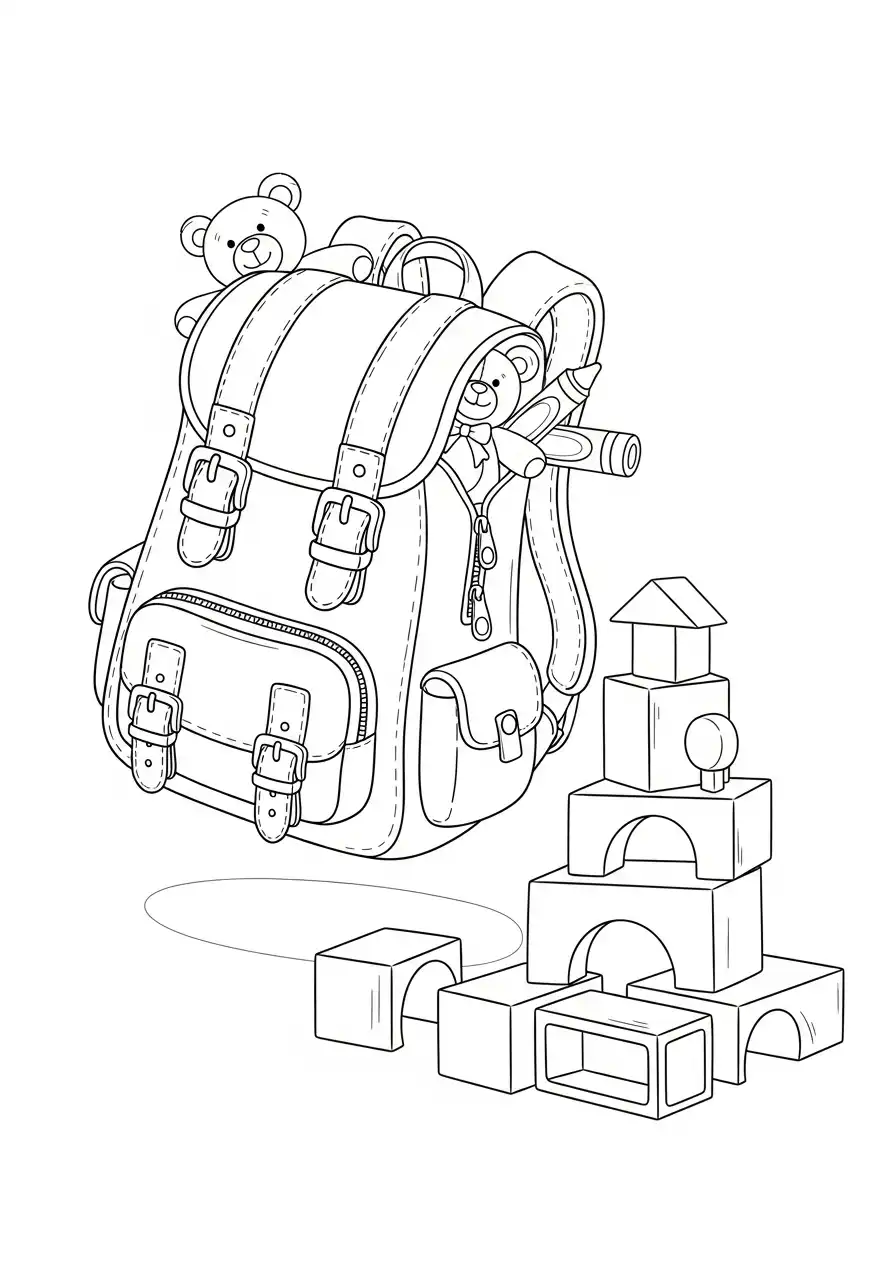 rugzak en speelgoedblokken kleurplaat
