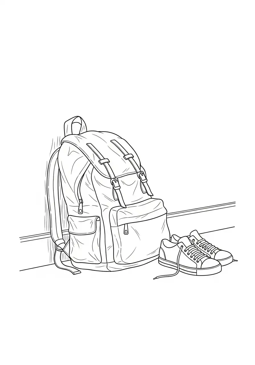 rugzak en sportschoenen kleurplaat