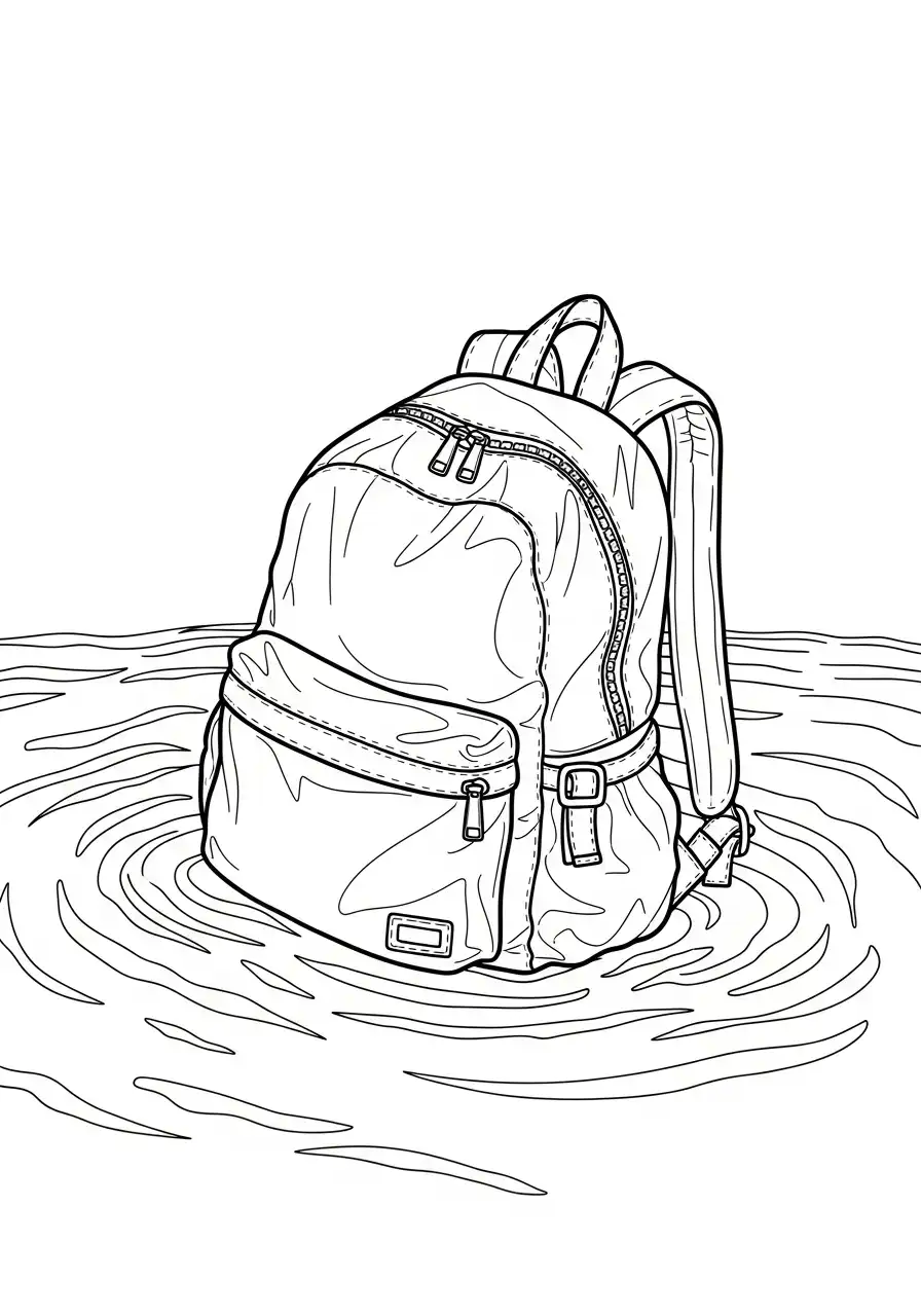 rugzak in het water kleurplaat