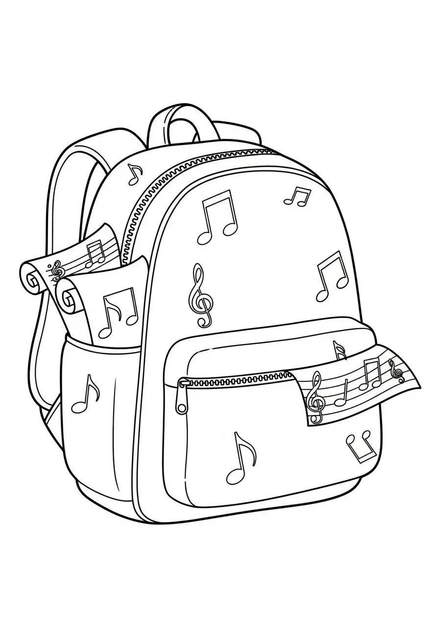 rugzak met muzieknoten kleurplaat