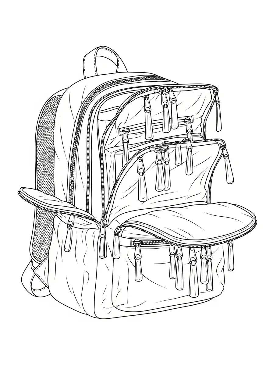 rugzak met veel ritsvakken kleurplaat