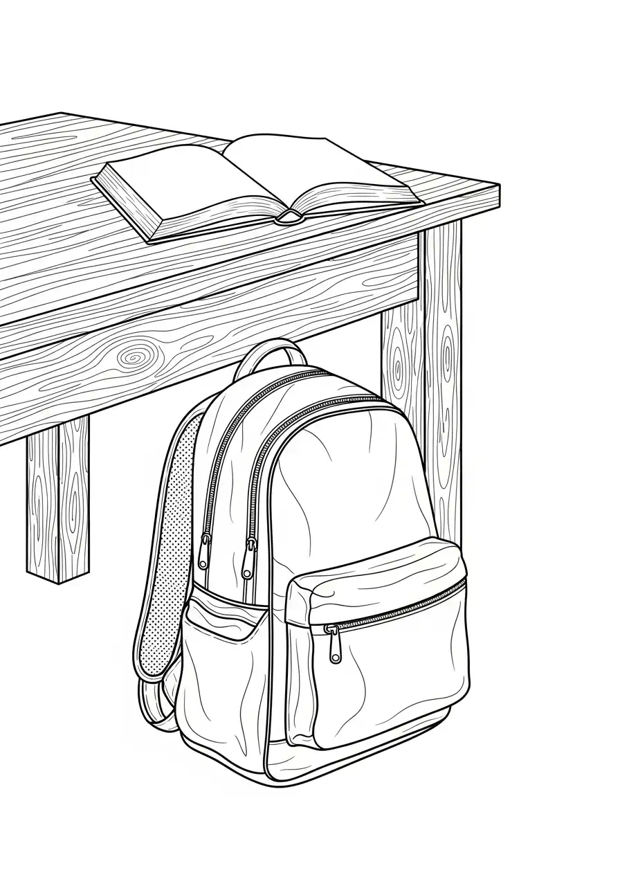 rugzak onder bureau kleurplaat