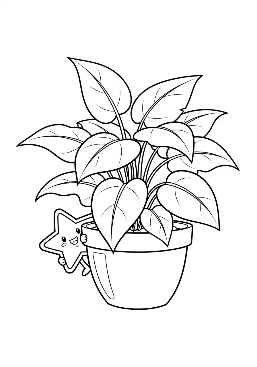 Kleurplaat Sticker 28 schattige ster potplant kleurplaat