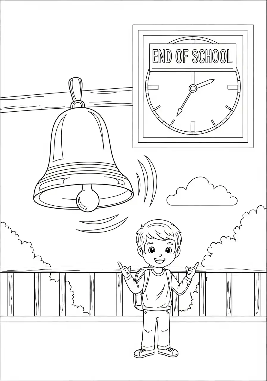 schoolbel einde schooltijd kind kleurplaat