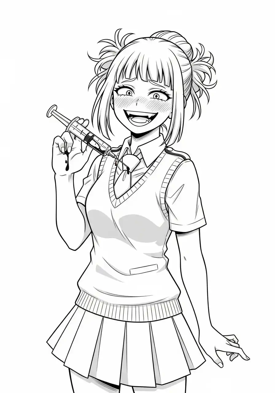 schurk himiko toga met injectienaald kleurplaat