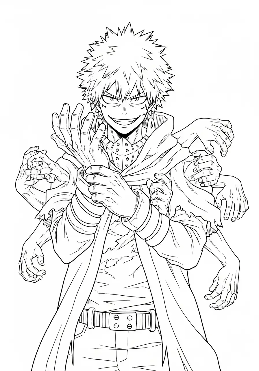 schurk tomura shigaraki met extra armen kleurplaat