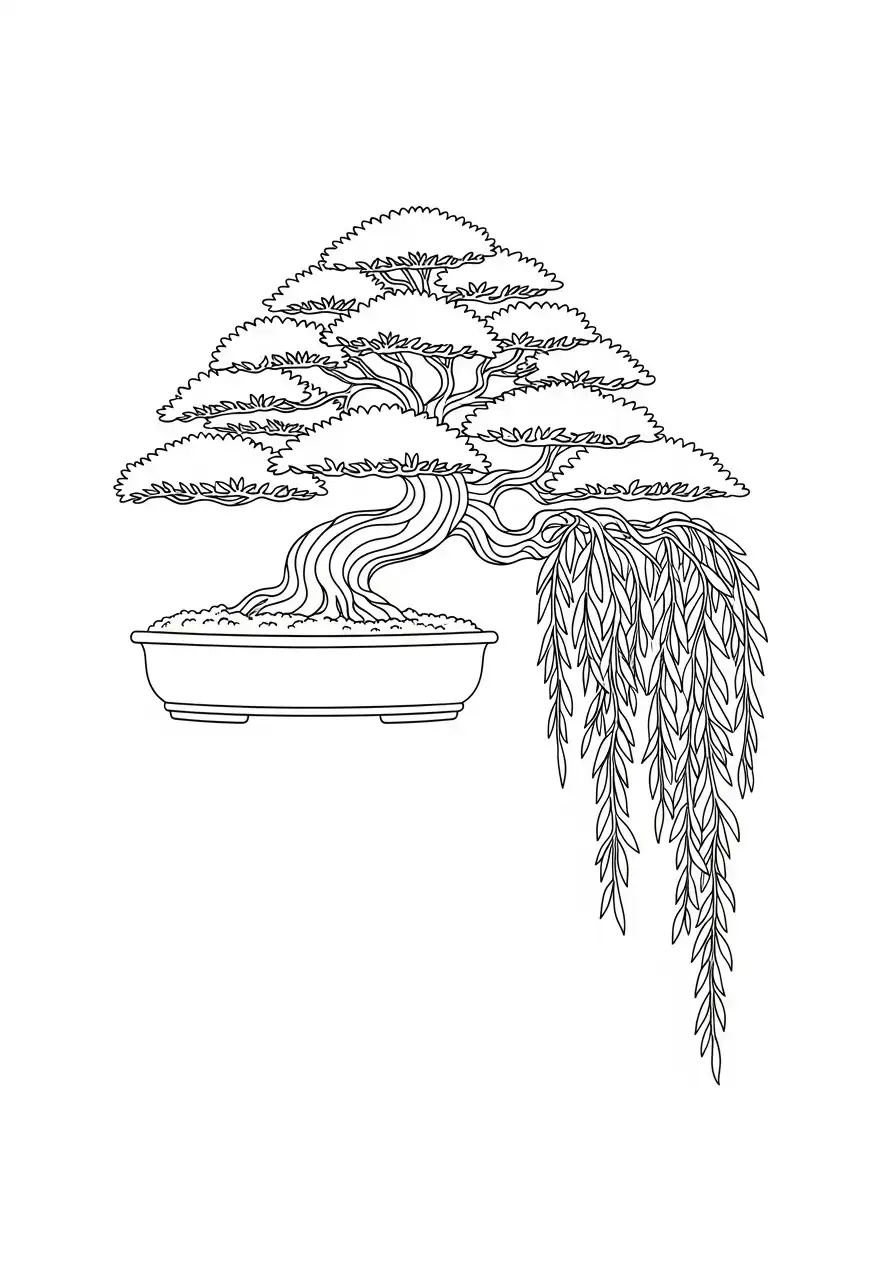 semi cascade bonsai kleurplaat