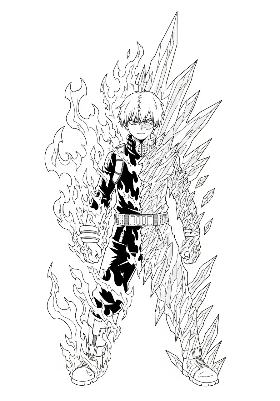 shoto todoroki vuur en ijs krachten kleurplaat