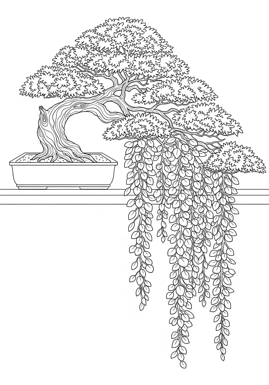 sierlijke hangende bonsai kleurplaat