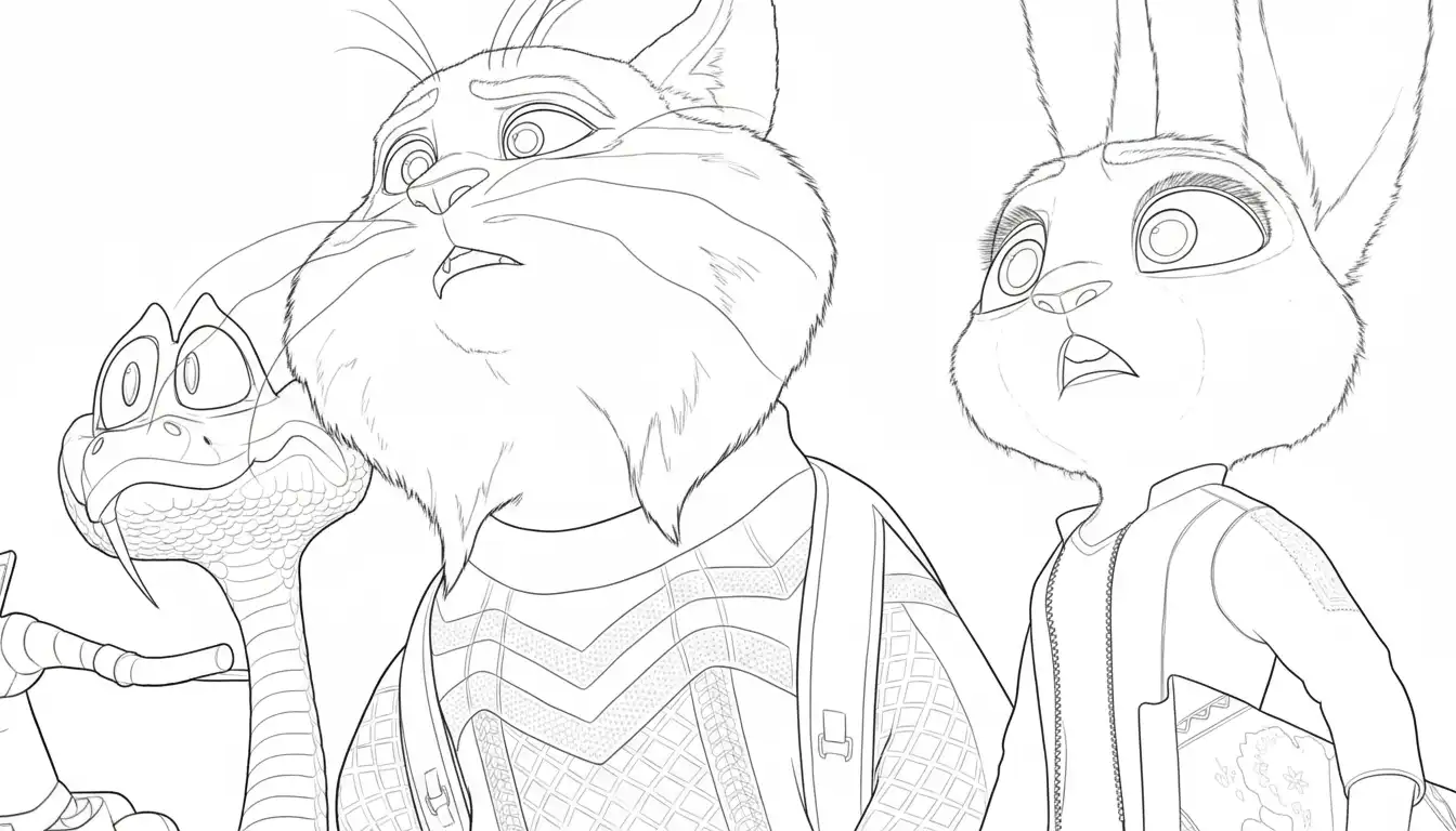 slang kat en judy hopps kijken verbaasd kleurplaat