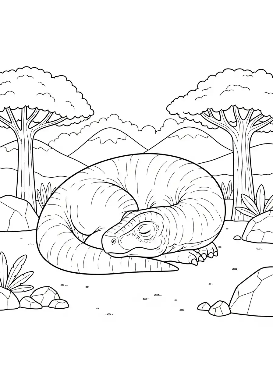 Gigantosaurus Kleurplaat 29 slapende dino opgerold kleurplaat