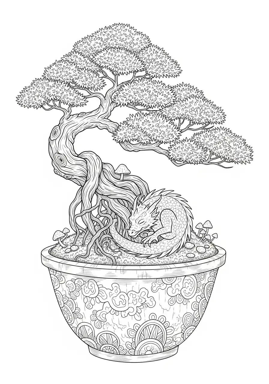 slapende draak bonsai kleurplaat