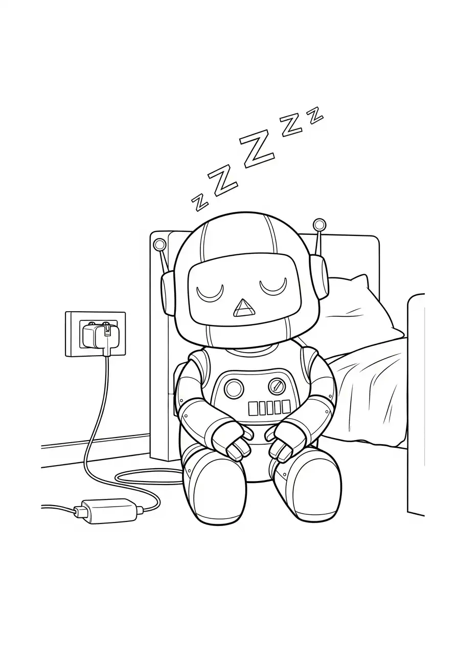slapende robot laadt op kleurplaat