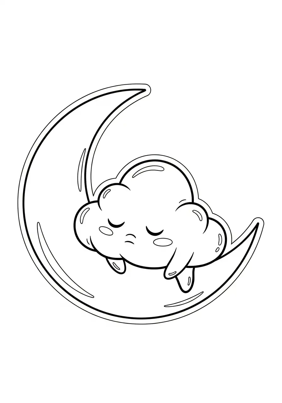 Kleurplaat Sticker 30 slapende wolk halve maan kleurplaat