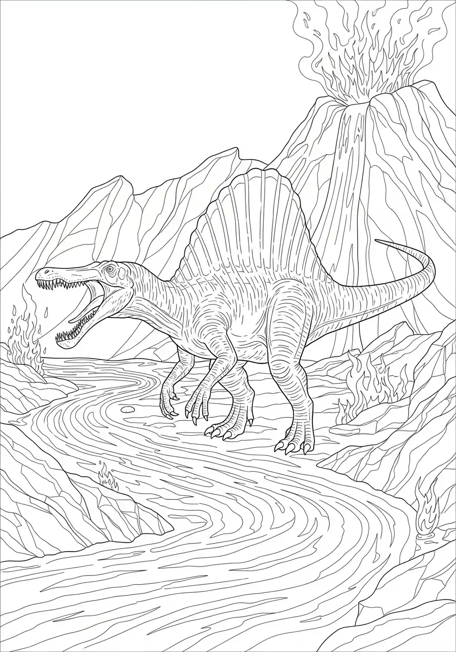 spinosaurus bewaakt eieren kleurplaat